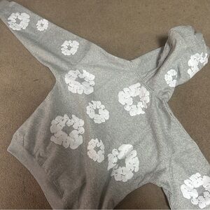 Gray Hoodie with White Floral Print